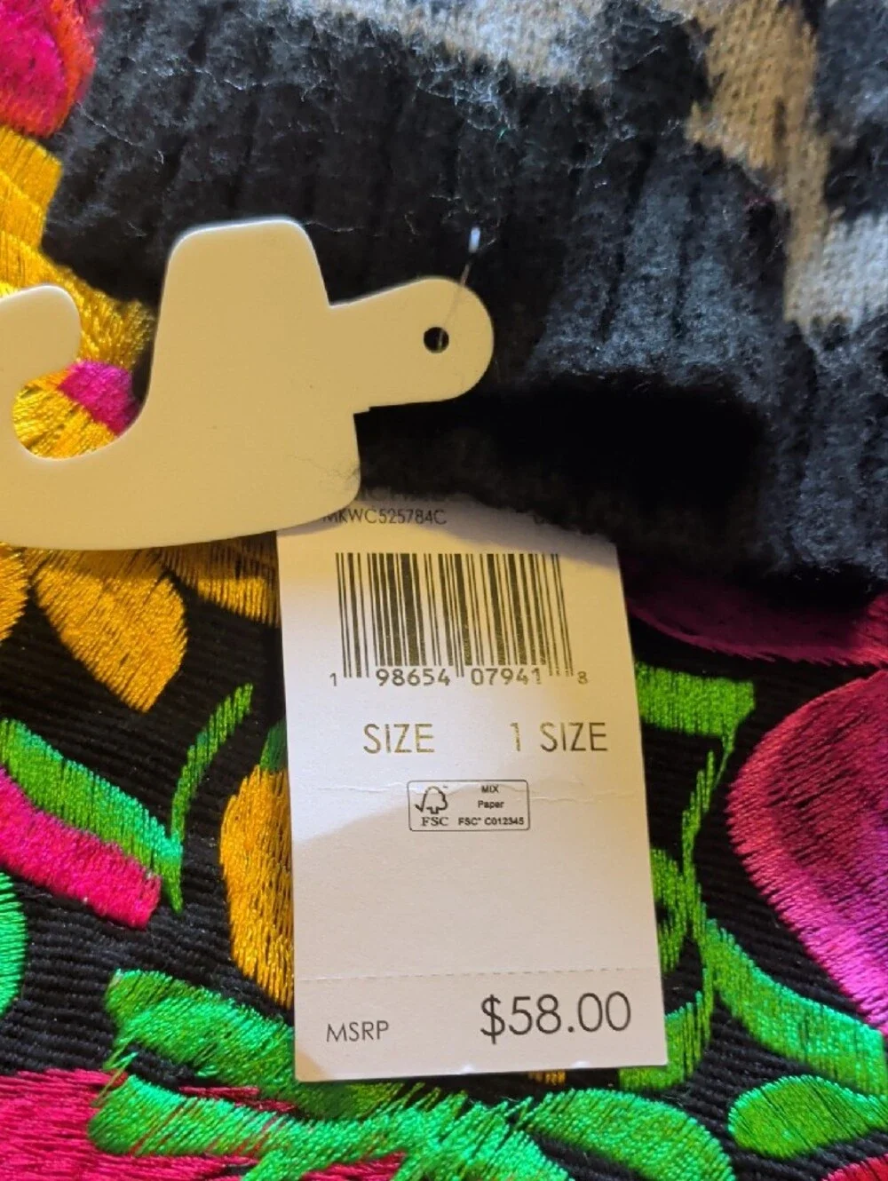 Michael Kors Black and Gray Leopard Knit Mittens with Gold MK Accent
